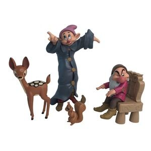 Disney Snow White Dance Party Playset Dopey Grumpy Chair Deer Squirrel Figures